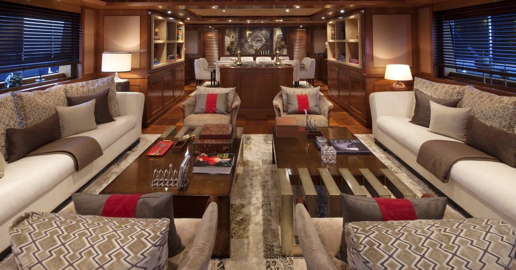 Main salon on board charter yacht BEHIKE