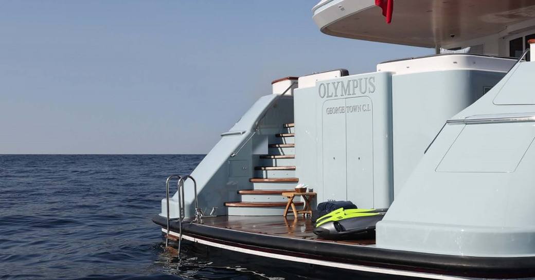 Swim platform and water toys onboard charter yacht OLYMPUS
