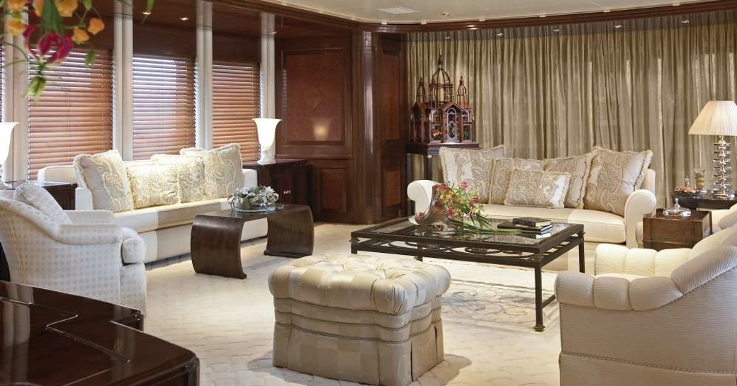 elegant main salon aboard super yacht 'Blue Moon'