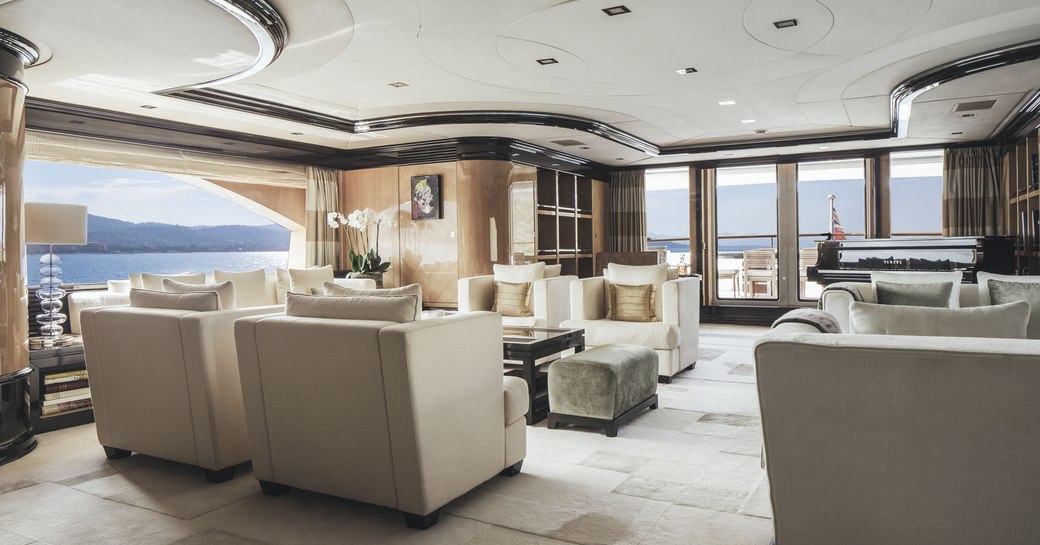 light and airy master suite with two lounge areas aboard superyacht MEAMINA 