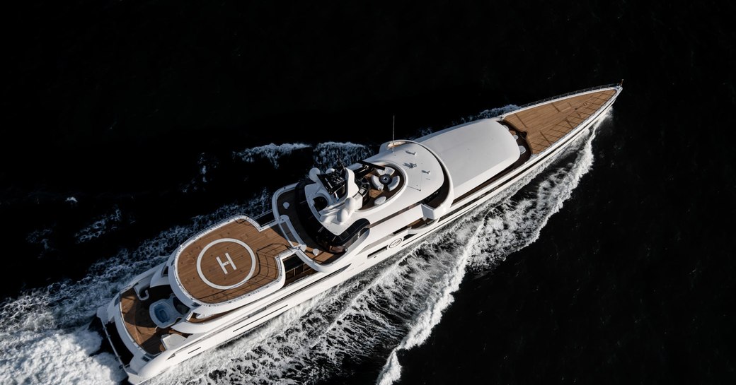 Superyacht Lady S from Feadship aerial shot while underway