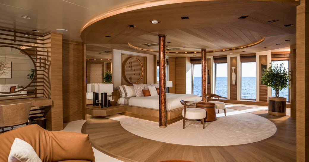 Master cabin with central berth onboard charter yacht LIFE SAGA