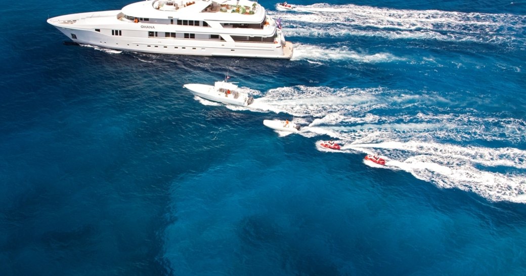 Superyacht RHINO with her tenders in the Virgin Islands