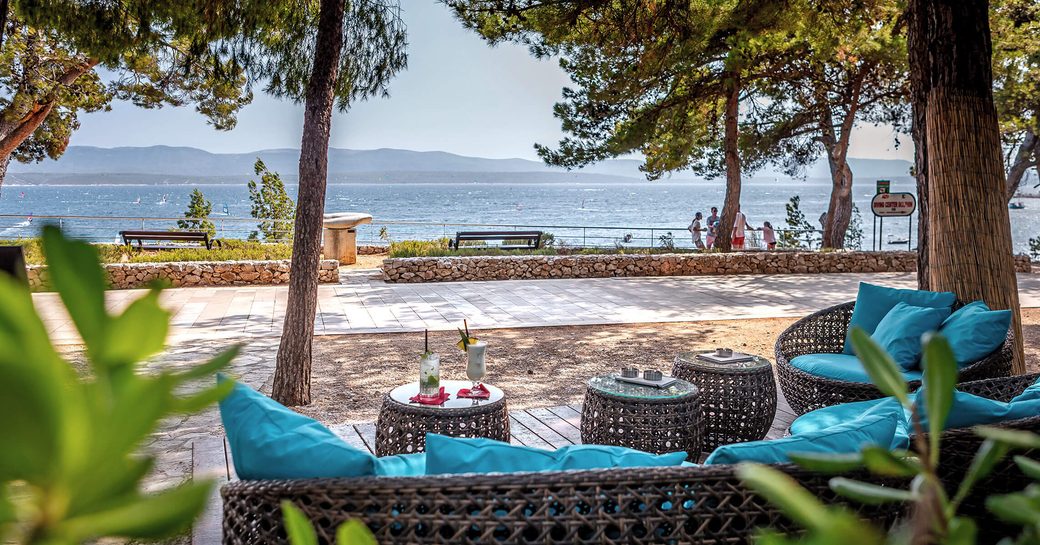 View from the bolero cocktail bar, seats looking out onto the Adriatic sea in Brac Croatia