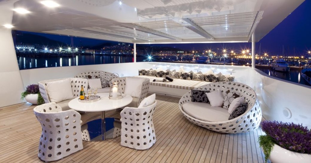 Modern furnishings on the exterior of superyacht VICKY