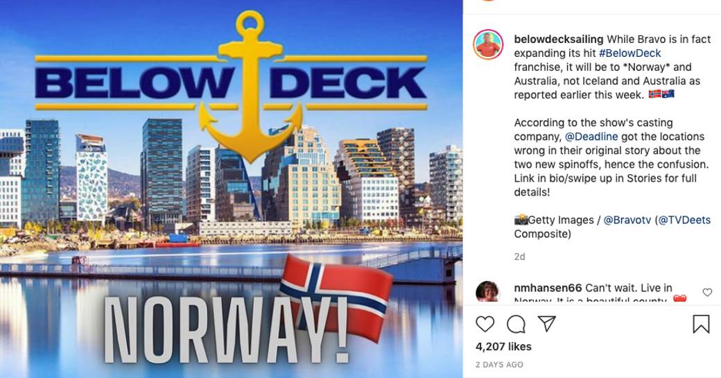 A screenshot of an instagram post for Below Deck Norway