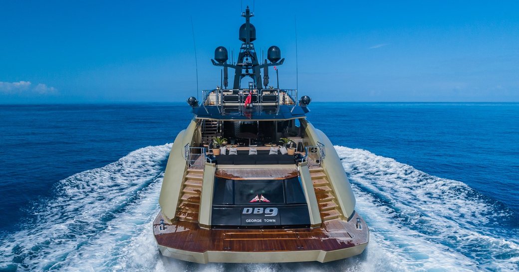 Aft view of charter yacht DB9 at sea
