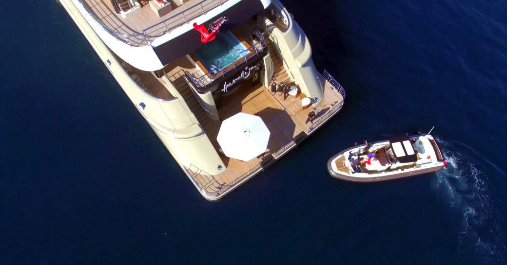 An aerial photograph of superyacht Here Comes The Sun