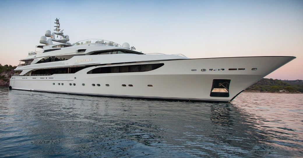 Charter yacht LIONESS V at anchor