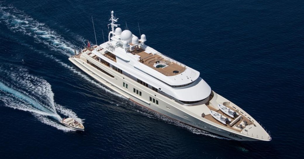 M/Y Coral Ocean underway with her extended tender