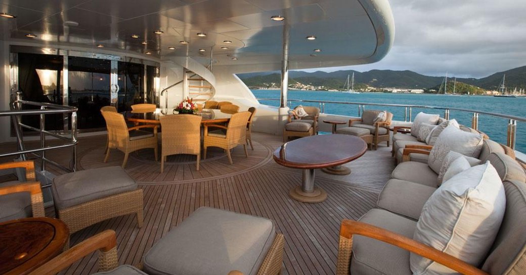 The alfresco dining spaces on board luxury yacht 'Zoom Zoom Zoom'