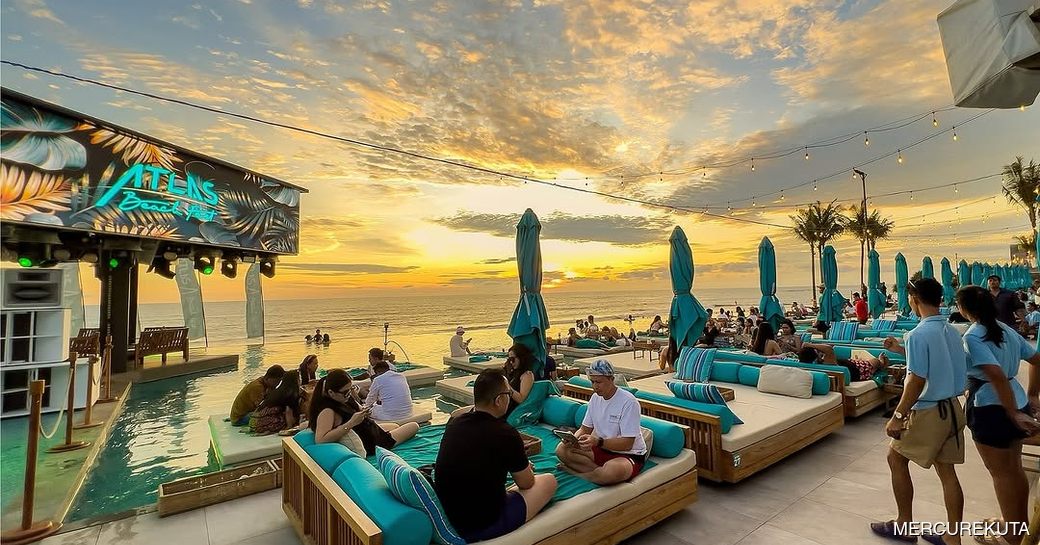 Atlas Beach Club Bali pool, loungers