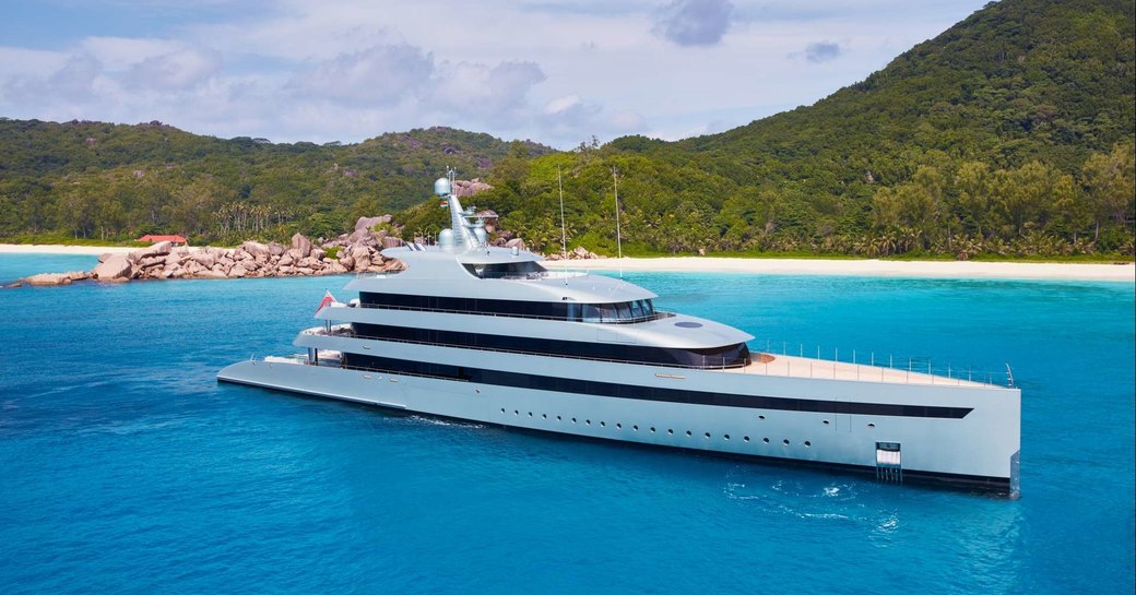 superyacht SAVANNAH anchored in the idyllic waters of the Caribbean on a charter vacation