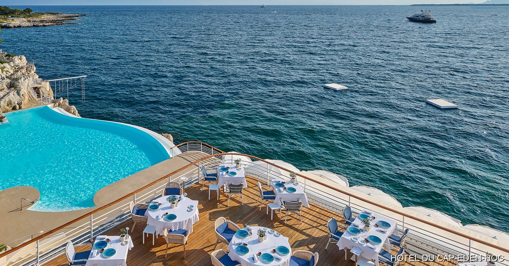 Louroc Restaurant Antibes outdoor dining area and sea view