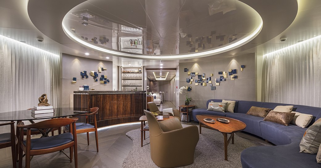 Main salon onboard Feadship yacht picnic