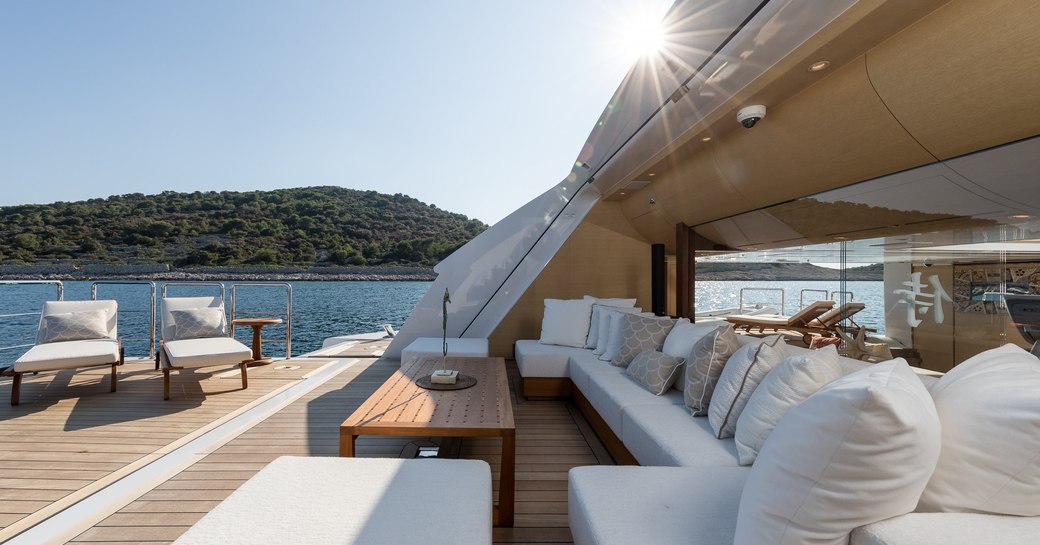 Samurai superyacht beach club with fold down swim platform