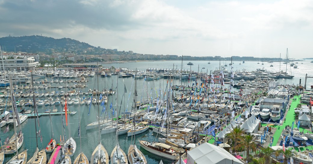 Yachts in the harbour at cannes yachting festival