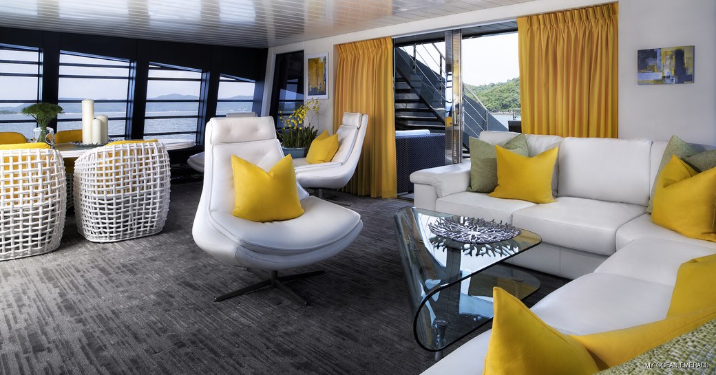 Main salon onboard MY Ocean Emerald