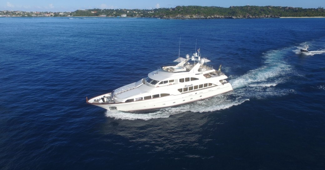 Superyacht BRUNELLO running shot on the water in Caribbean