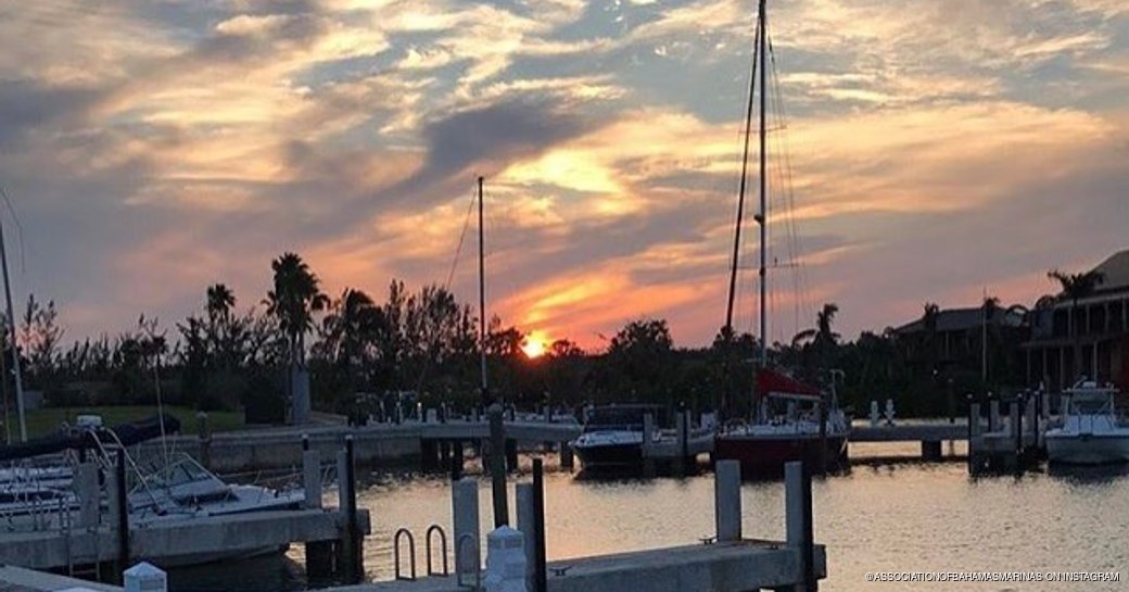 View of Grand Bahama Resort's marina at sunset 