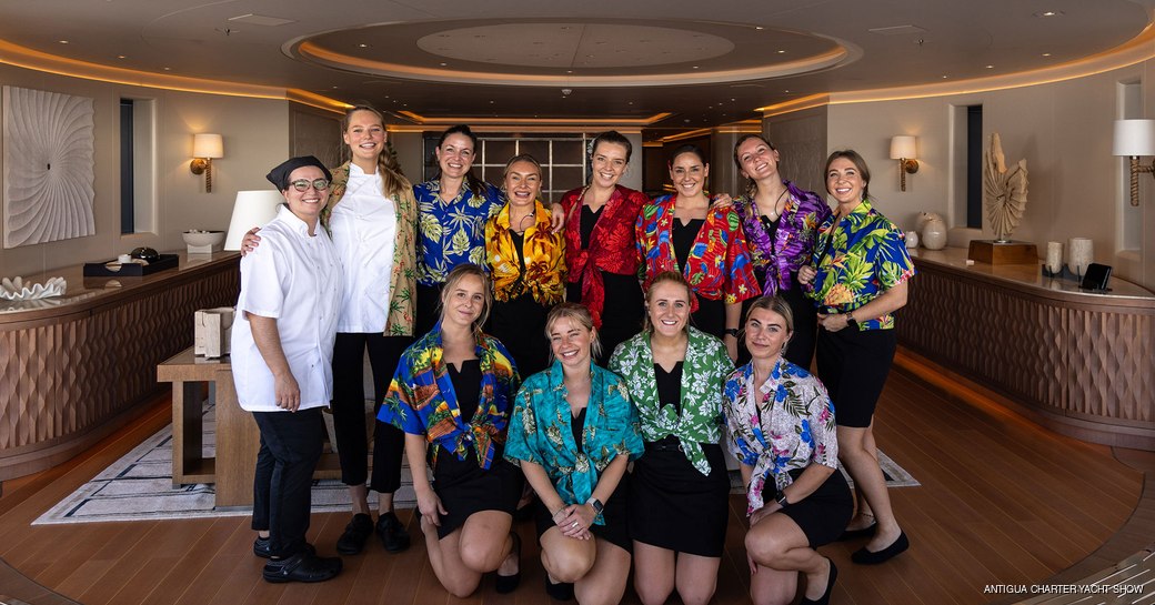 Group photo of the chefs and crew of charter yacht SAMSARA