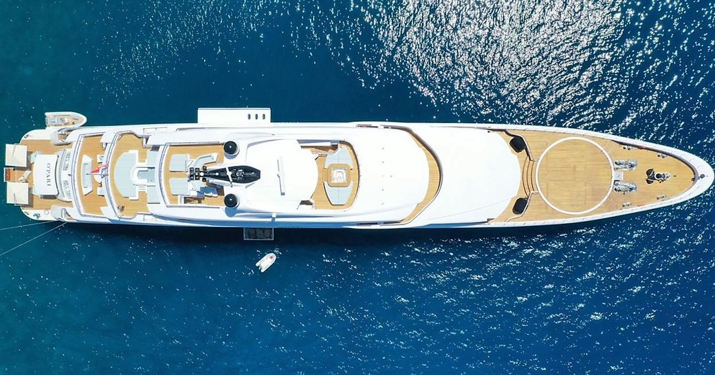 View of superyacht O'PARI directly from above, showing entire yacht