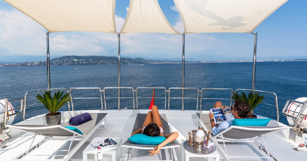 Luxury yacht DXB sun deck with sun loungers