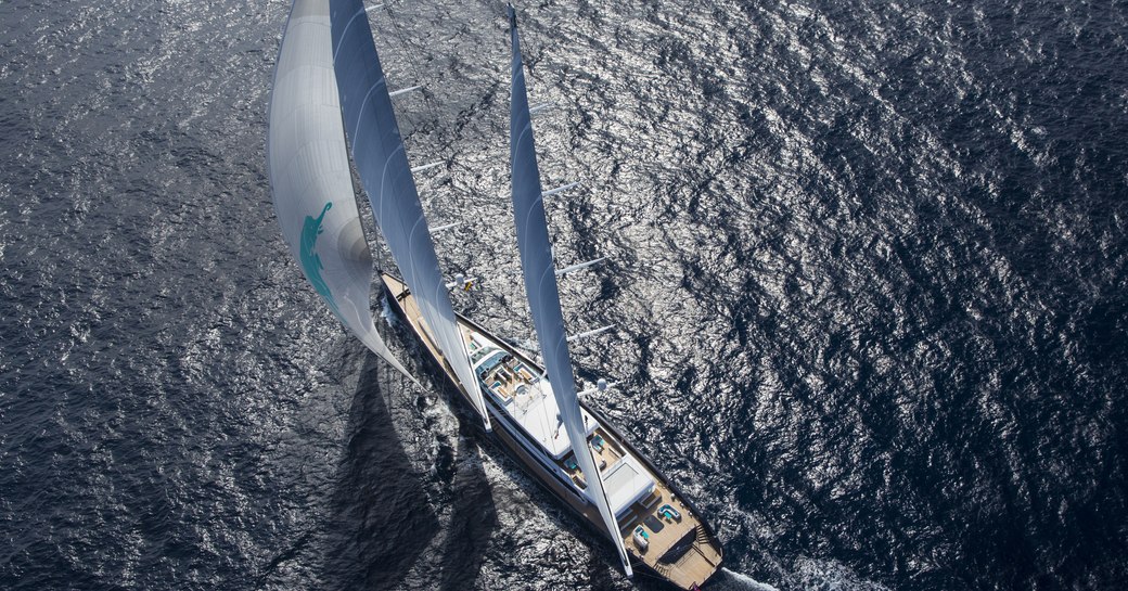 aerial view of sailing yacht aquijo