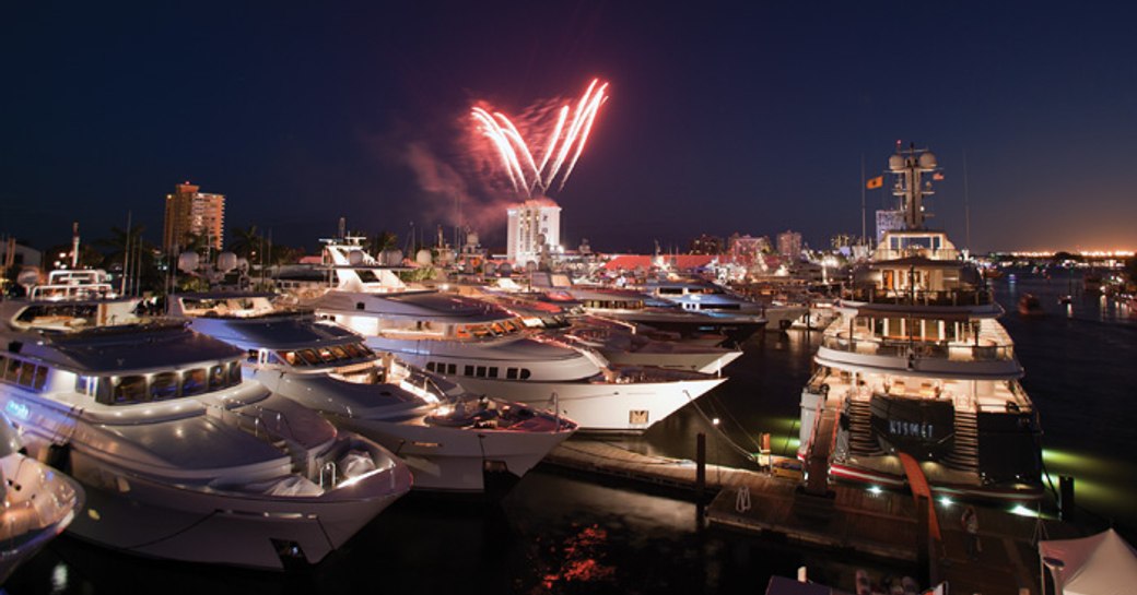 fireworks above the port at the fort lauderdale boat show