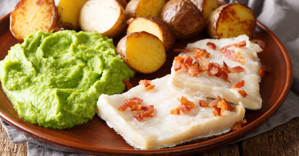 Lutefisk served with potatoes on a Norway yacht charter