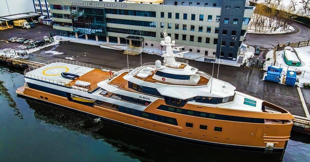 La Datch yacht moored in Kamchatka port