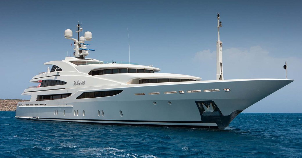 Motor yacht 'St David' sat at-anchor