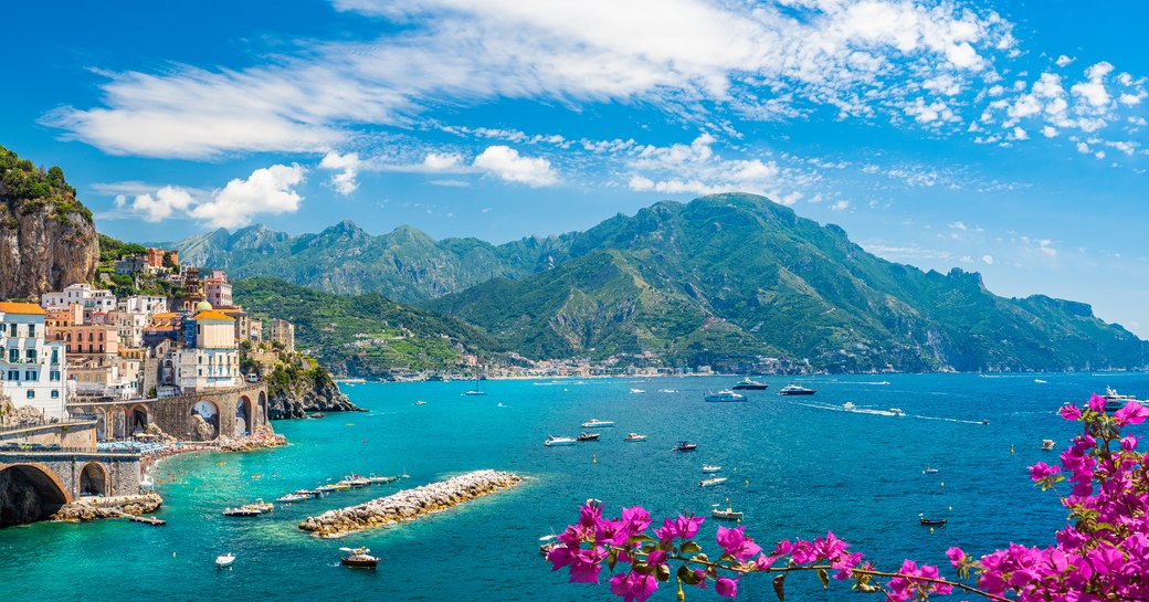 Landscape with Atrani town at famous amalfi coast, Italy