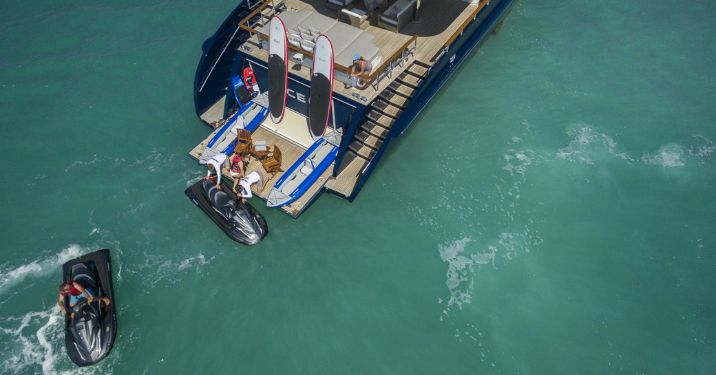 Swim platform aerial view on Ice 5 yacht