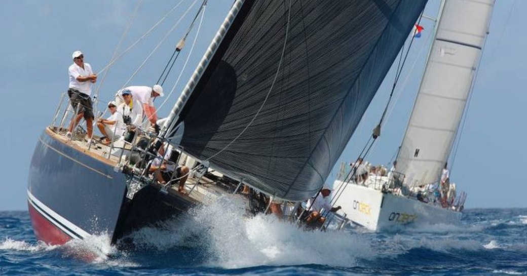 Sailing yacht La Forza Del Destino competing in a regatta