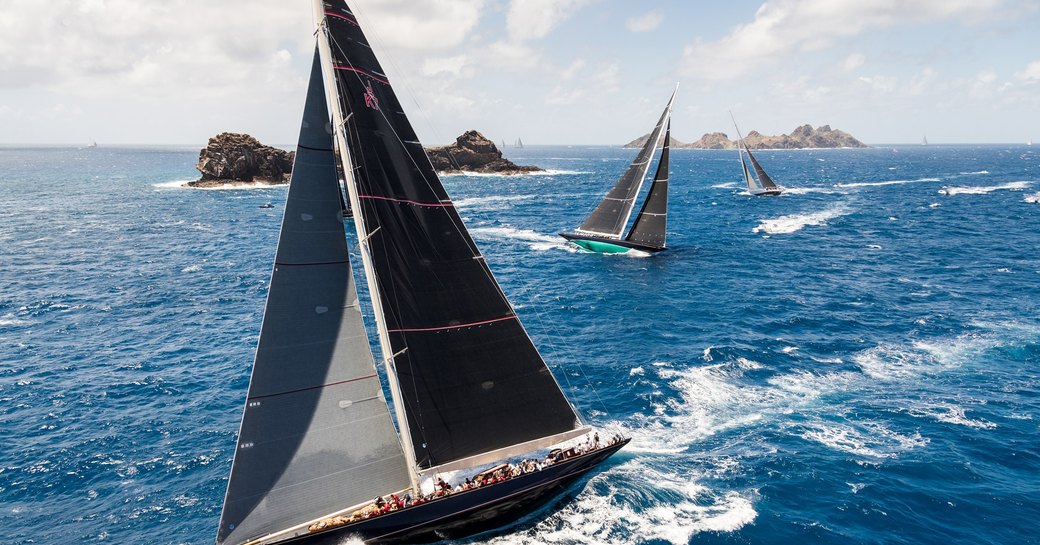 Sailing yachts on the water at St Barths Bucket Regatta