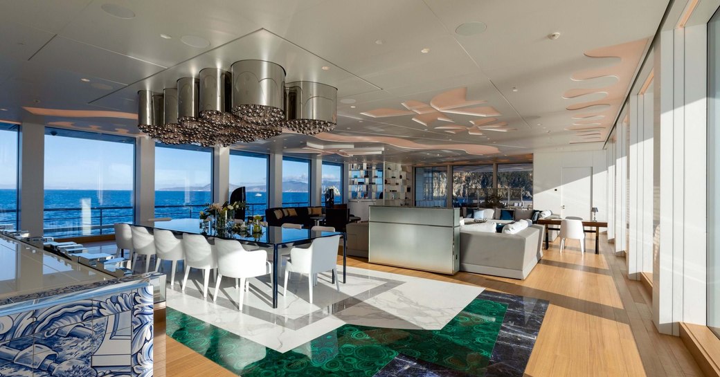 luminosity yacht main salon and dining area