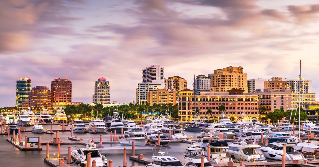 Palm beach harbour in Florida at sunset