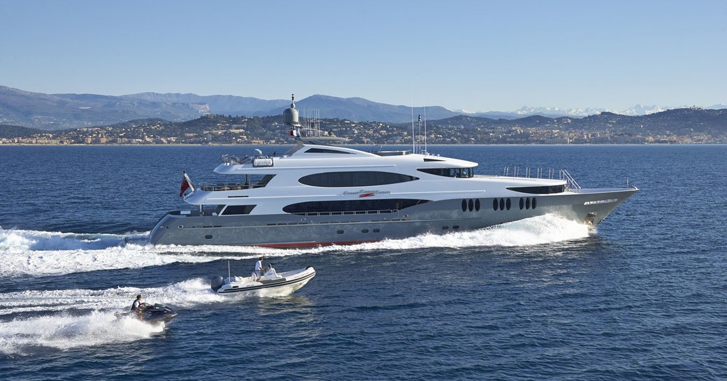 Superyacht 'Zoom Zoom Zoom' underway with auxiliary tenders and Jetski 