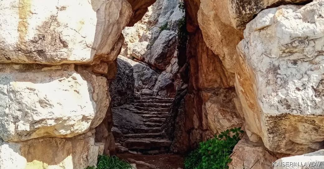 Ancient stairs on site of Mycenean Acropolis of Tiryns