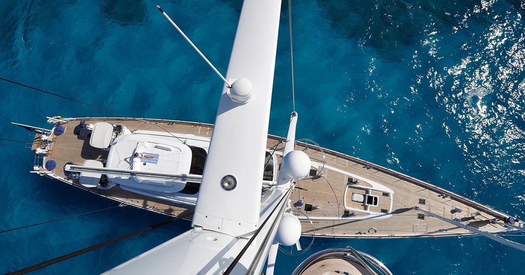 aerial view of sailing yacht America’s Cup Superyacht Regatta, a contender at the America’s Cup Superyacht Regatta 2017