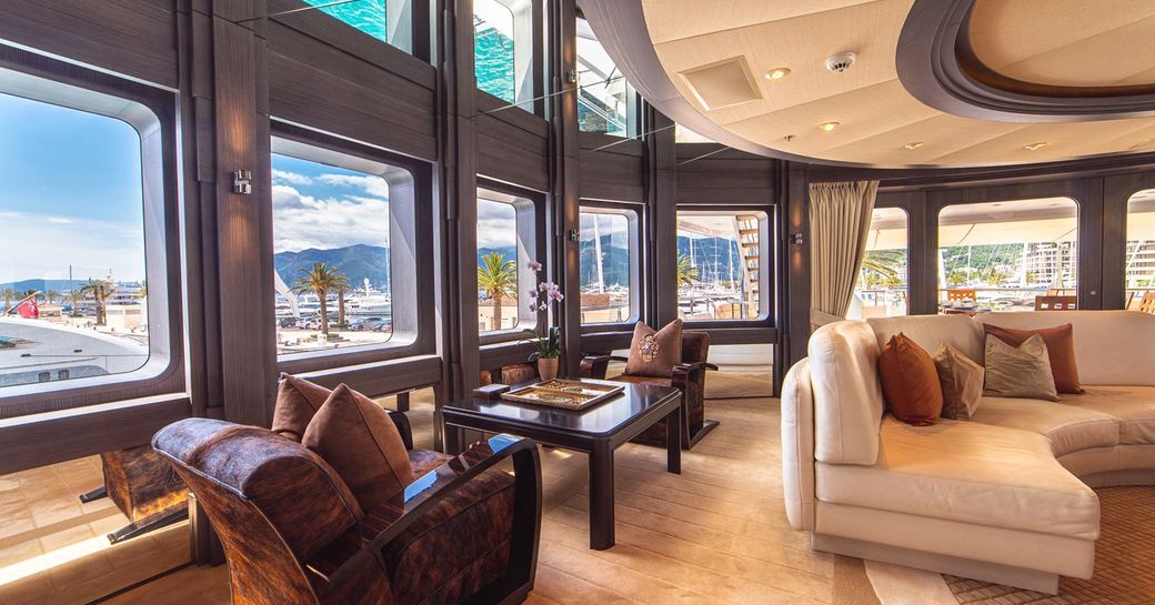 Interior seating onboard charter yacht TRIDENT