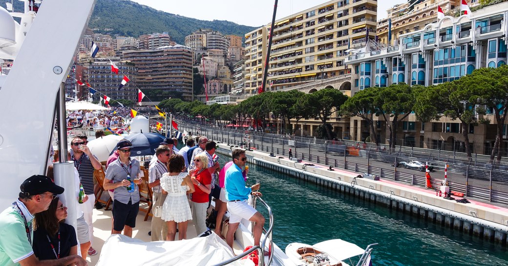 Charter guests on board yachts at the Monaco Grand Prix