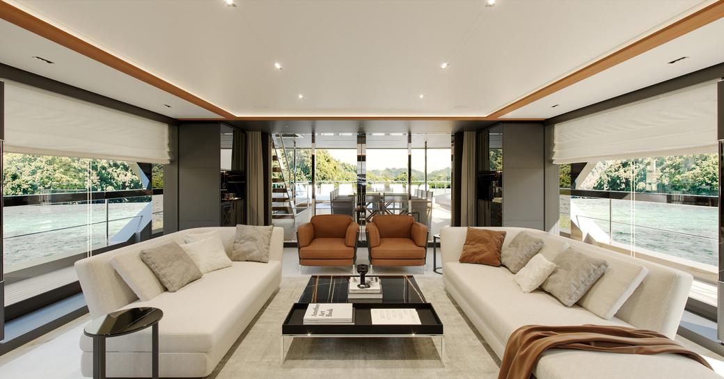 Main salon onboard charter yacht SAIRU