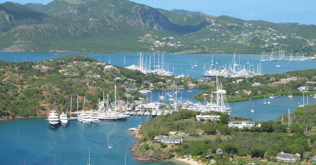 aerial view of the Antigua Charter Yacht Show in Antigua