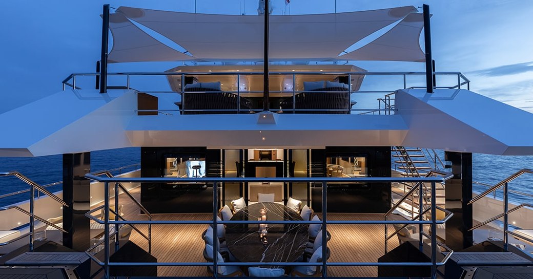 alfresco dining area on superyacht la datcha