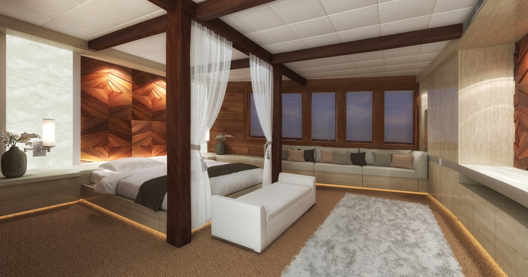 Beatiful Asian inspired master suite on board LAMIMA