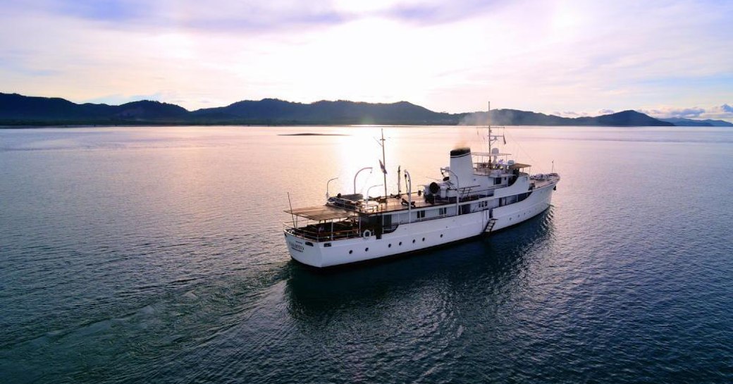 Luxury charter yacht CALISTO at sunset