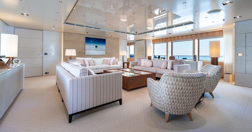 Charter yacht LOON lounge with plush seating