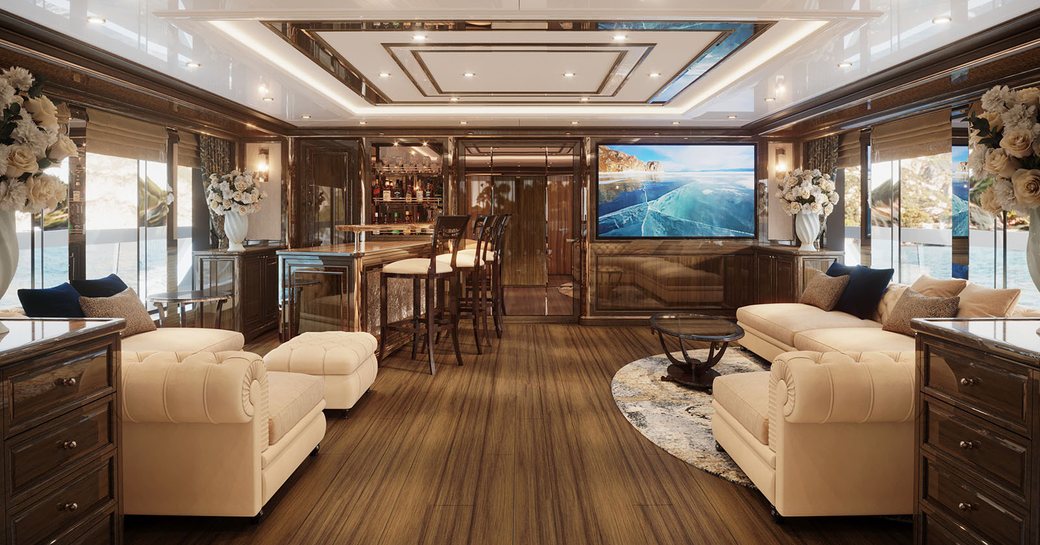 Lavish skylounge on yacht Lady Lena